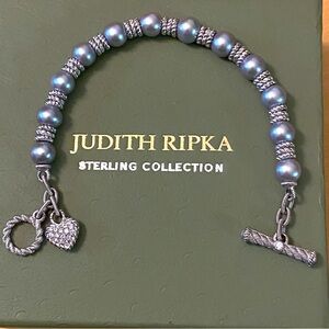 Judith Ripka grey pearl, cubic zirconia toggle clasp 925 Ss bracelet, 7 inches
